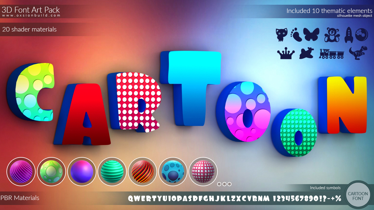3D Font Art Pack, Unity, Unity Asset Store, Game assets, Game resources for Unity